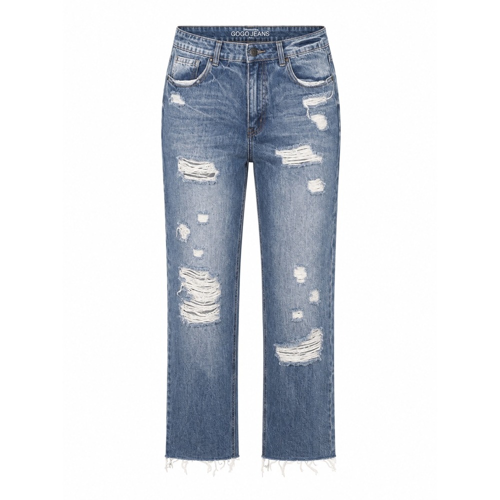 GOGO Jeans Distressed Straight Leg Blue Denim Raw Hem juniors 13 Preppy edgy